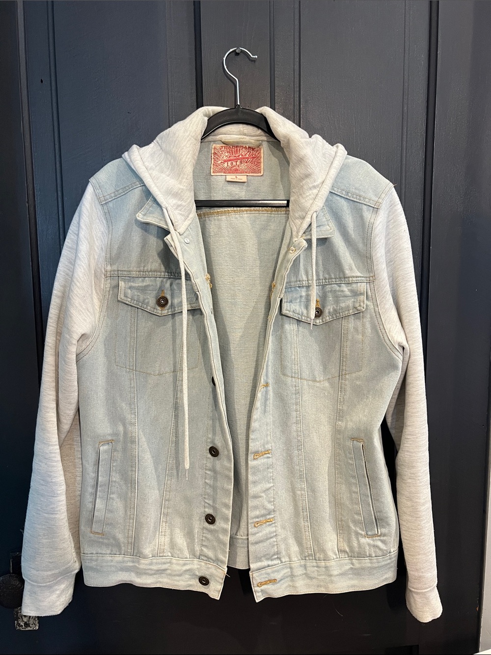 Brooklyn Cloth Light Blue Denim Jacket with Cream Hoodie Sleeves